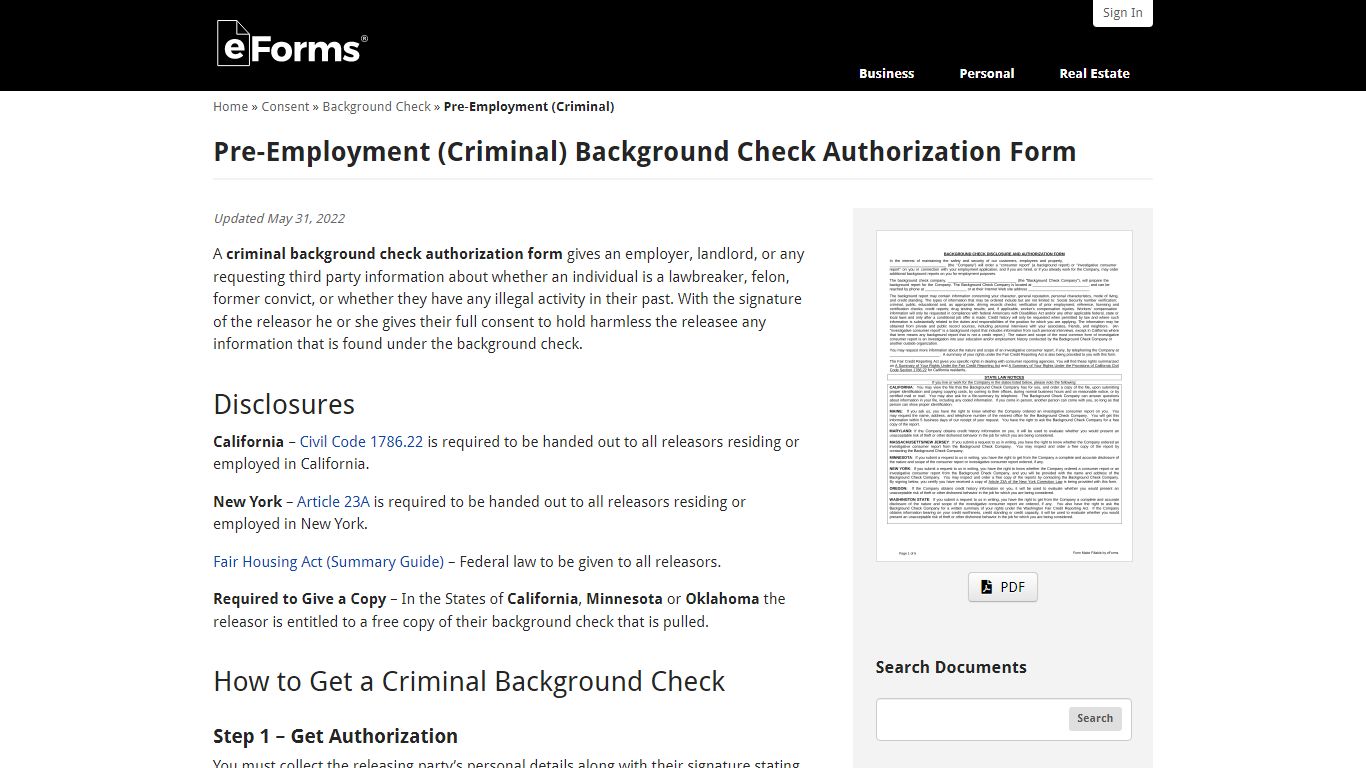Pre-Employment (Criminal) Background Check Authorization Form